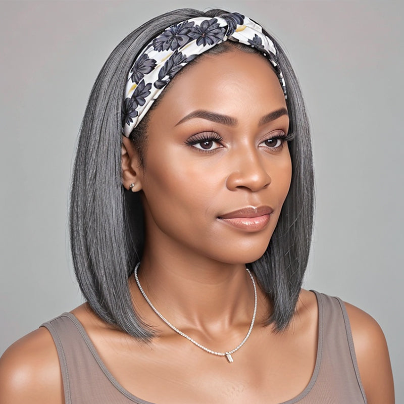 Salt And Pepper Headband Bob Wigs Straight Human Hair LinktoHair