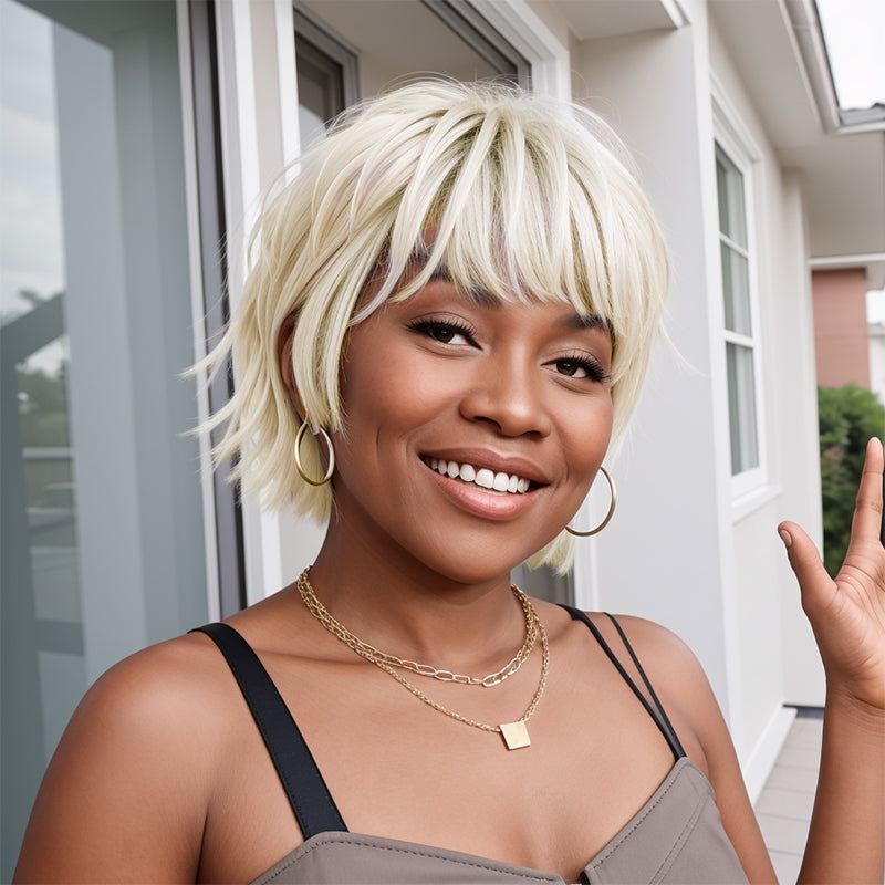 Silver Colored Short Pixie Cut Wig Layered Glueless Mullet Wigs With B LinktoHair