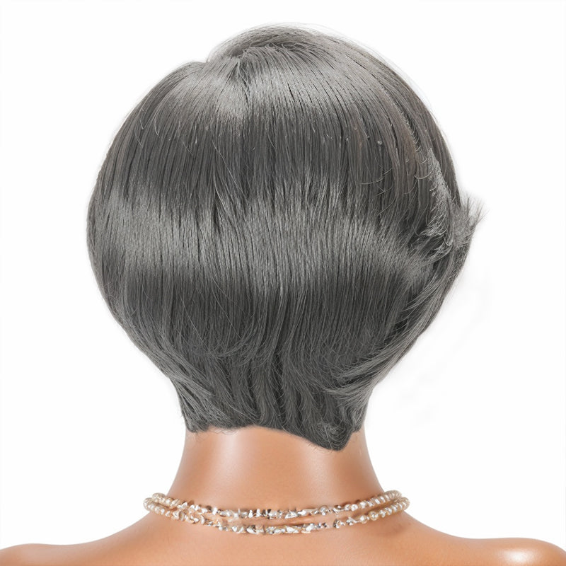 Salt And Pepper Short Pixie Cut Glueless 5x5 Closure Lace Side Part Bob Wavy Human Hair Wigs