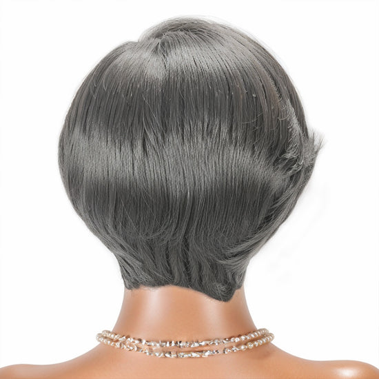 Salt & Pepper Short Pixie Cut Glueless 5x5 Closure Lace Side Part Bob Wavy Human Hair Wigs