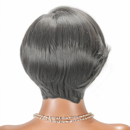 Load image into Gallery viewer, Salt &amp;amp; Pepper Short Pixie Cut Glueless 5x5 Closure Lace Side Part Bob Wavy Human Hair Wigs
