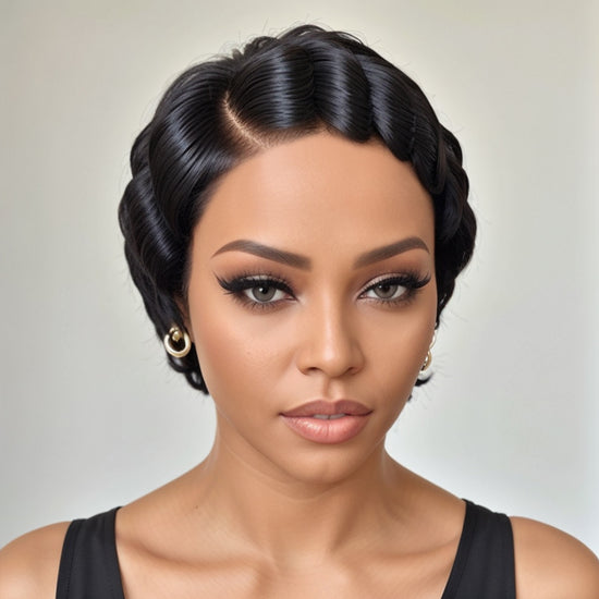Load image into Gallery viewer, LinktoHair Trendy Limited Design Short Pixie Cut Finger Wave 13x4  Human Lace Front Wig
