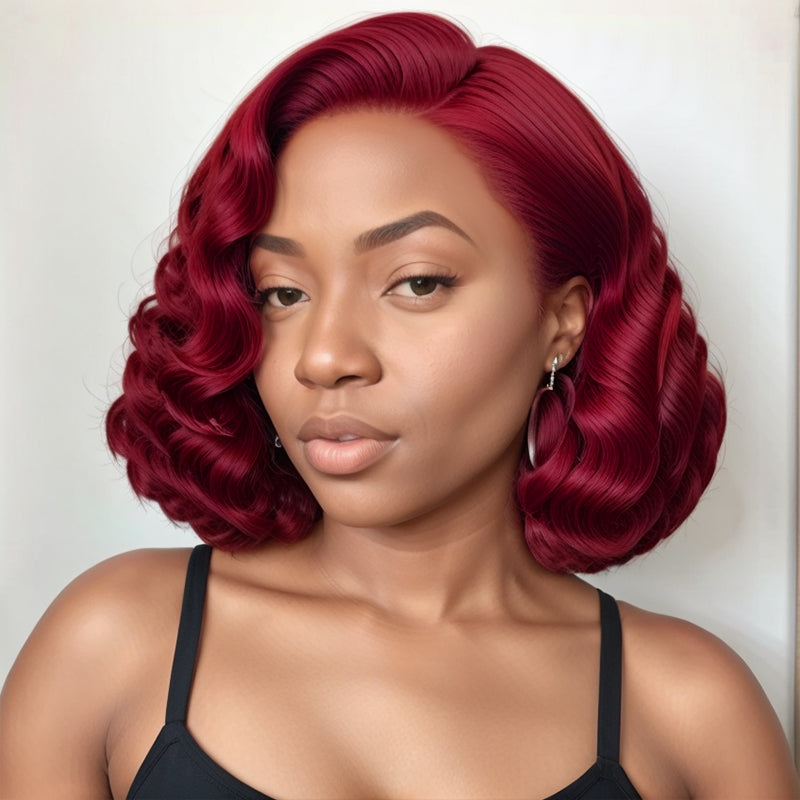 Load image into Gallery viewer, 99J Burgundy Color 13x4 Lace Frontal Wig Bouncy Loose Wave 100% Human Hair

