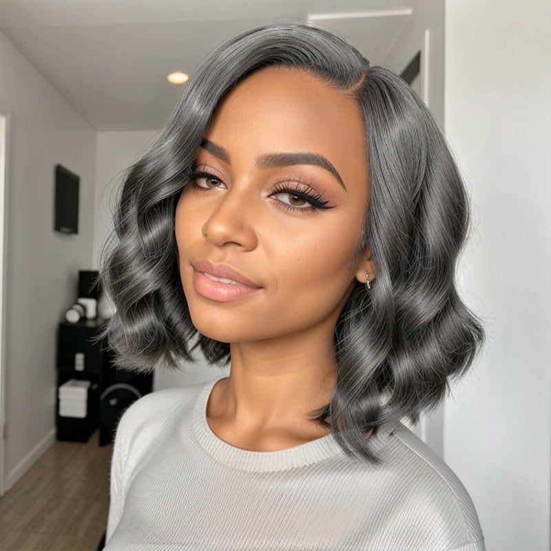 Trendy Style & Color | Salt & Pepper Bob Wigs Side Part  Body Waves Glueless 5x5 Lace Closure Wig