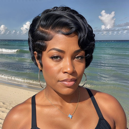 13x4 Frontal Lace Shot Bob Wig Side Part Pixie Cut Human Hair