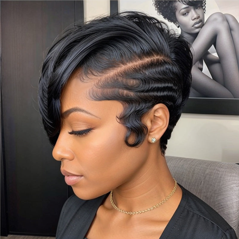 13x4 Frontal Lace Shot Bob Wig Side Part Pixie Cut Human Hair
