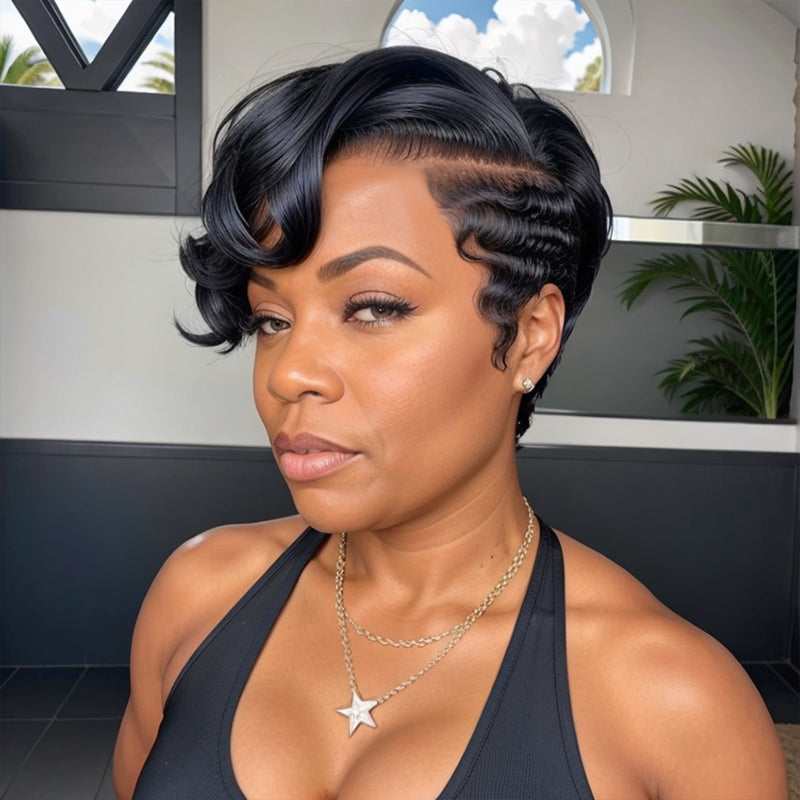 13x4 Frontal Lace Shot Bob Wig Side Part Pixie Cut Human Hair