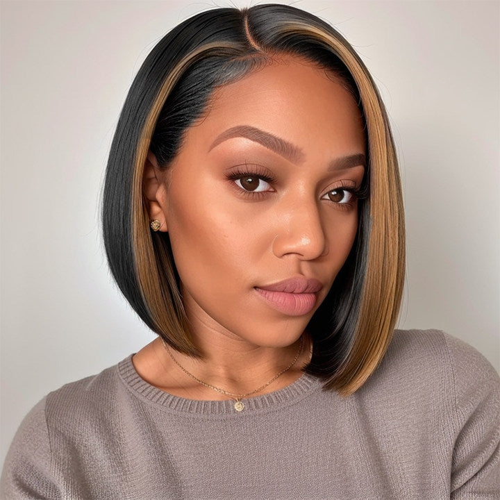 LinktoHair 13x4 Frontal Undetectable Lace Blonde Highlight Bob Short Wig | Trendy style