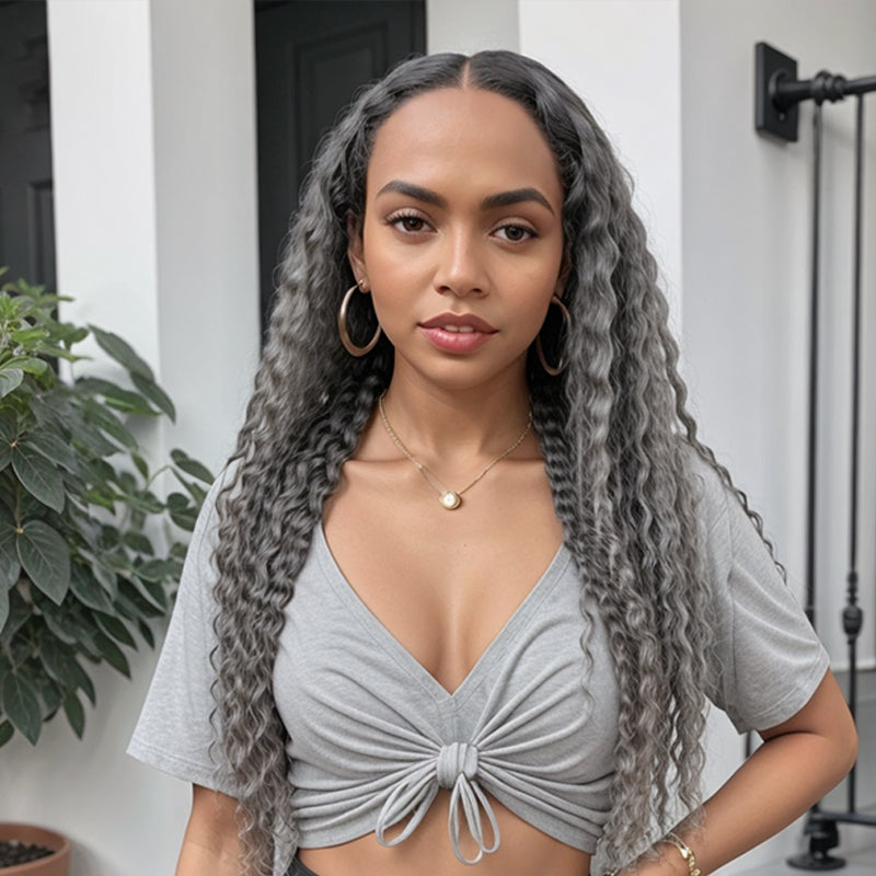 Salt And Pepper Colored 13x4 Lace Front Deep Curly Human Hair Wigs