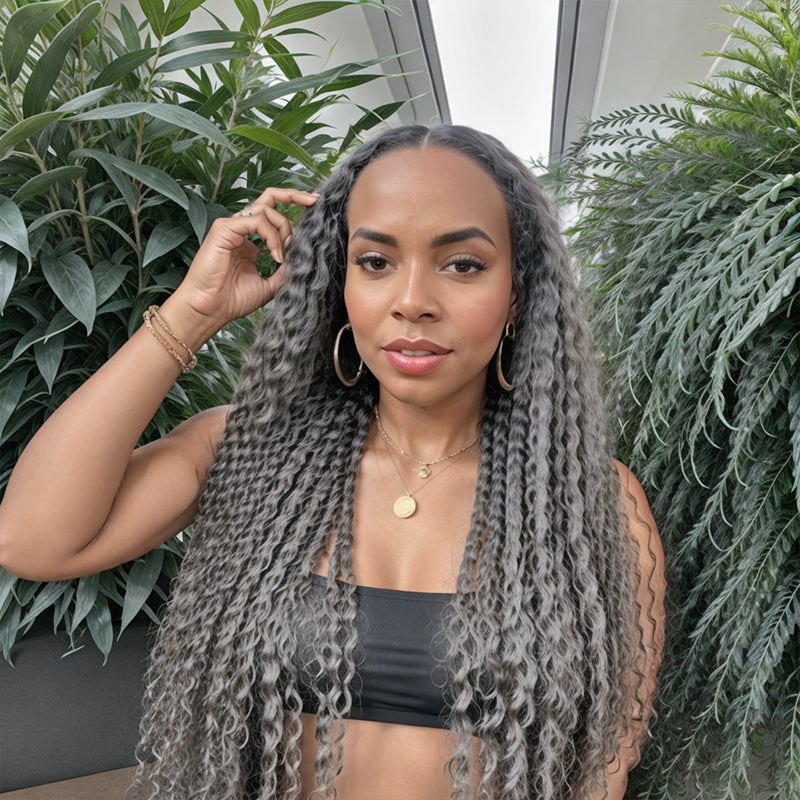 Salt And Pepper Colored 13x4 Lace Front Deep Curly Human Hair Wigs