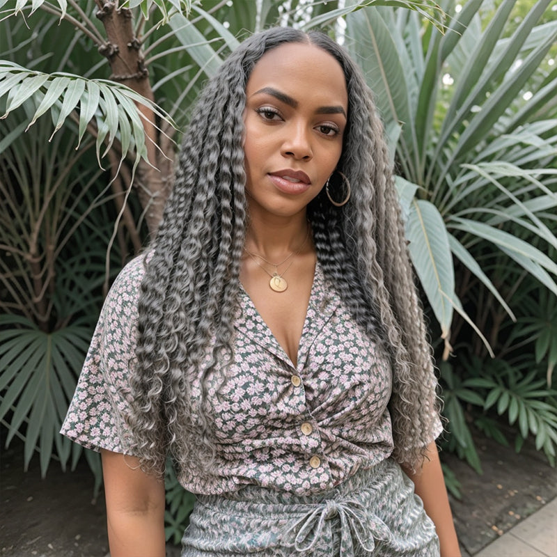 Salt And Pepper Colored 13x4 Lace Front Deep Curly Human Hair Wigs