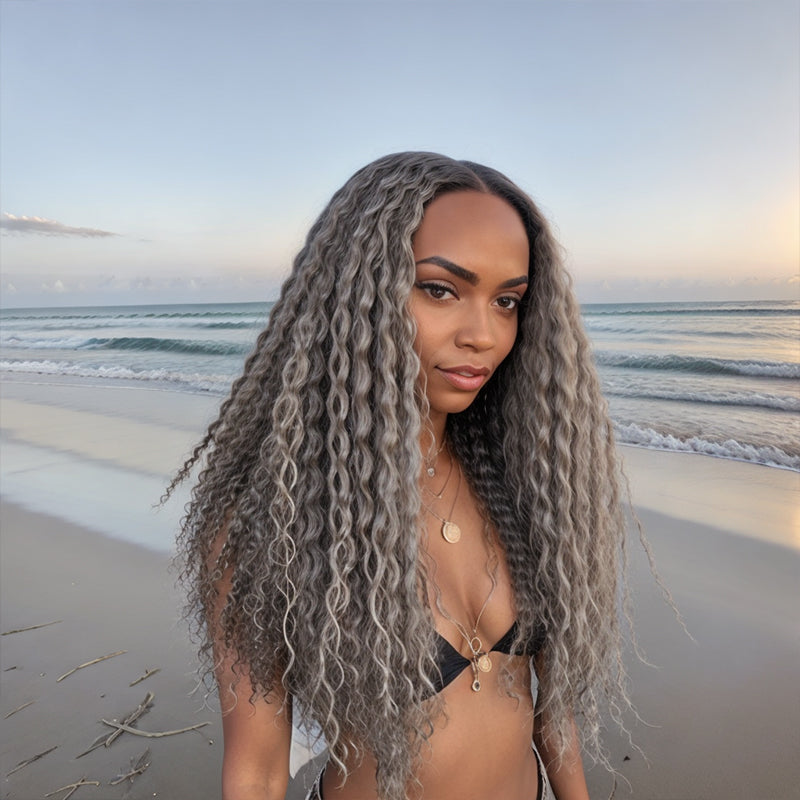 Salt And Pepper Colored 13x4 Lace Front Deep Curly Human Hair Wigs