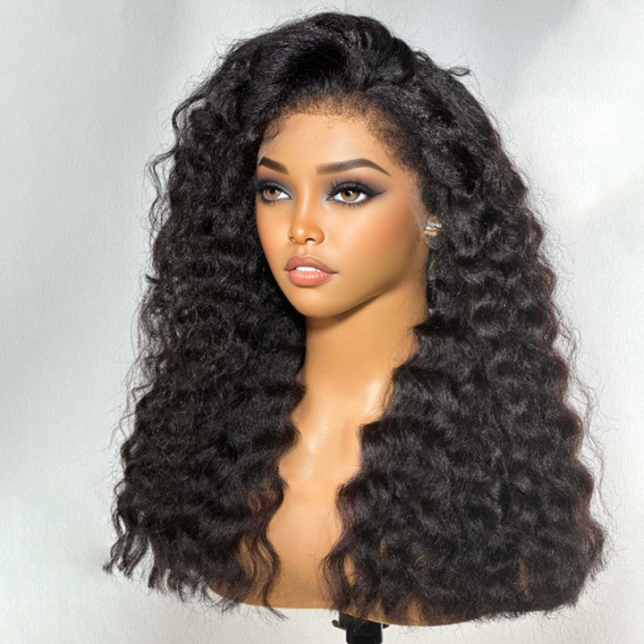 13x4 Lace Frontal Fluffy Wand Curls 4C Kinky Edges HD Lace Wig 100% Human Hair