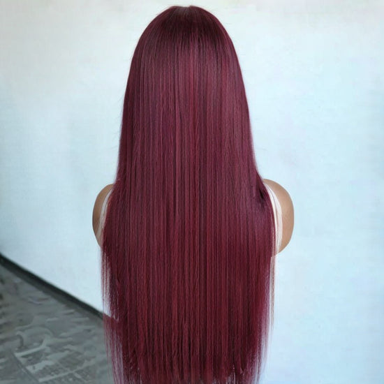 Load image into Gallery viewer, 13x4 Lace Frontal Skunk Stripe Wig #613/99J Burgundy Color Highlight Straight Wigs
