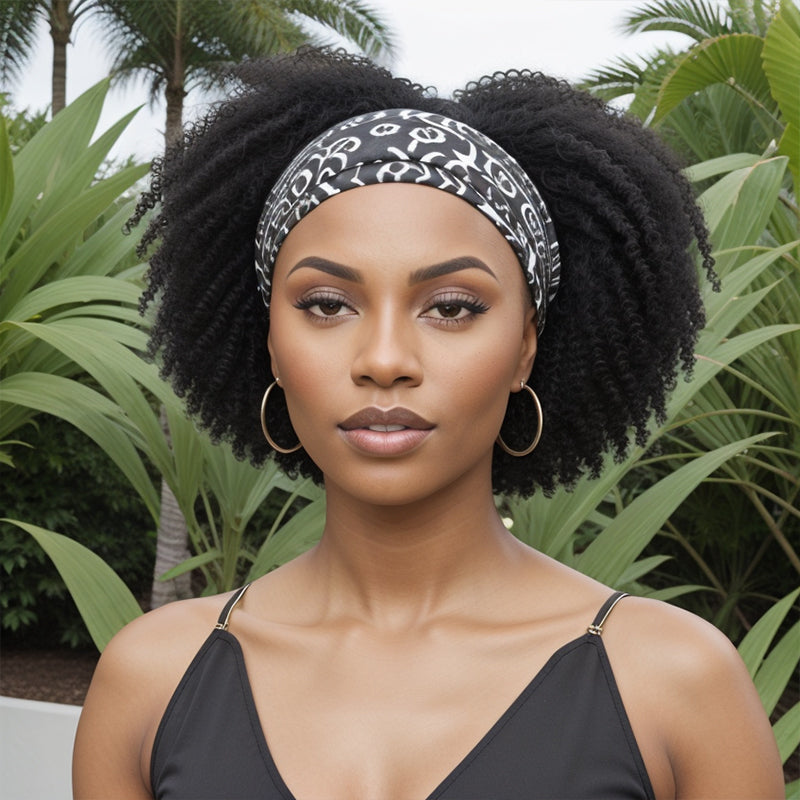 LinktoHiar Fitness Wig | Natural Black Short Curly Headband Wig Human Hair Wigs