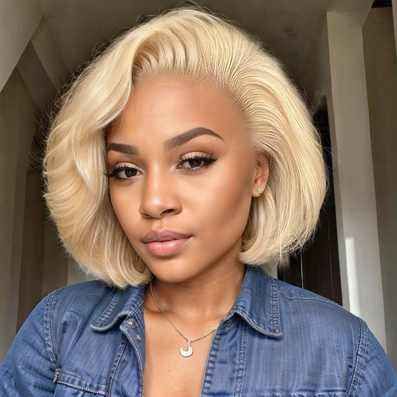 Trendy Limited Design | 613 Blonde Side Part Bob Style Glueless 4x4 Closure Lace Wig 100% Human Hair