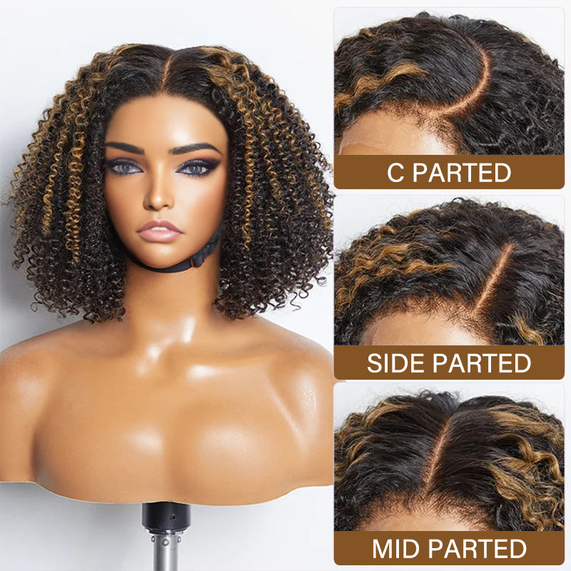 Wear & Go | Glueless 5x5 Closure Highlight Afro Curls 4C Edges Human Hair Lace Wig
