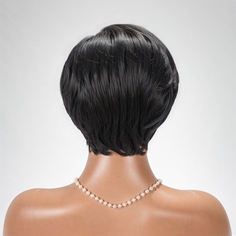Salt And Pepper Short Pixie Cut Glueless 5x5 Closure Lace Side Part Bob Wavy Human Hair Wigs