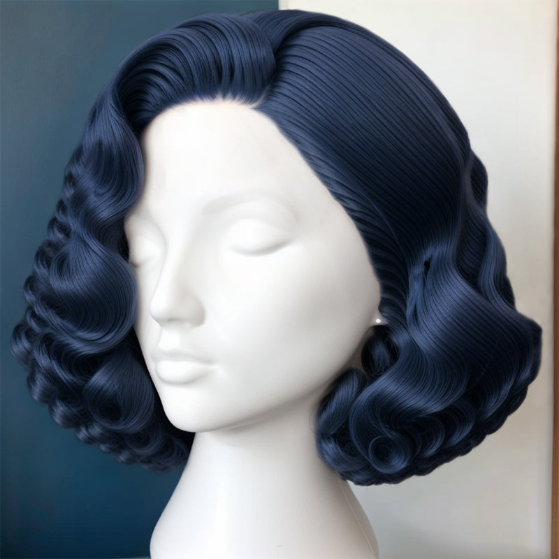 Romantic Blue Color 13x4 Lace Frontal Wig Bouncy Loose Wave 100% Human Hair