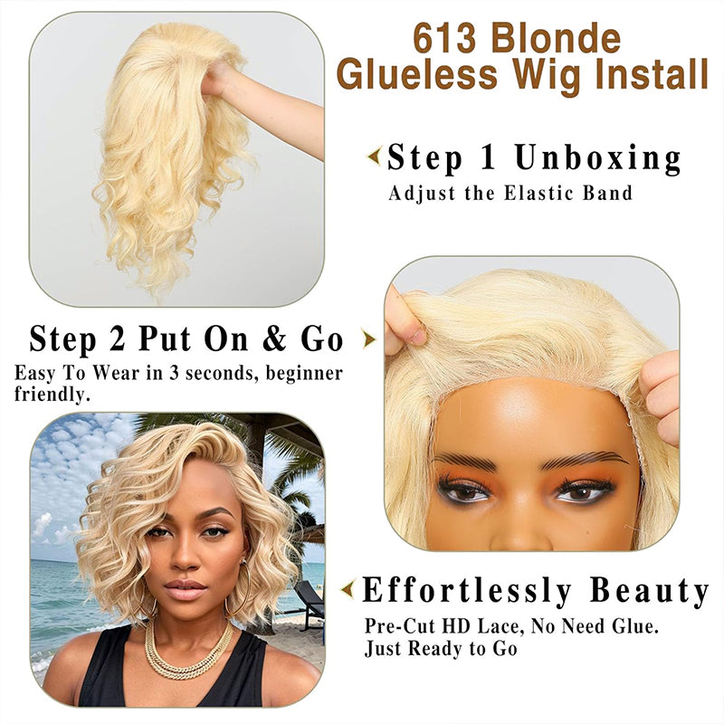 #613 Blonde Lace Front Bob Wigs Short Wavy Human Hair Wigs