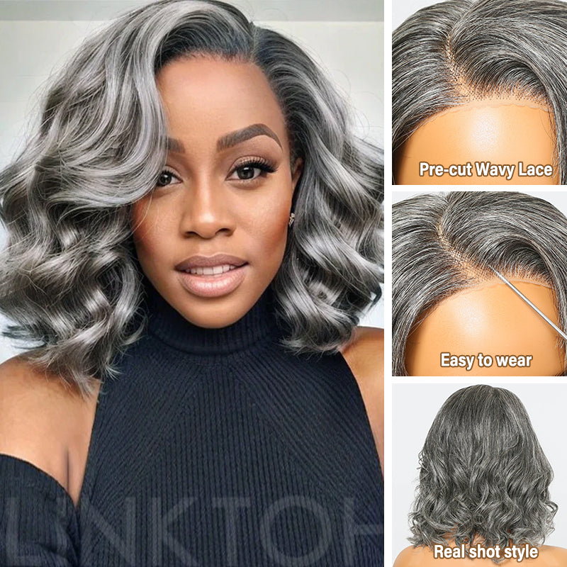 Trendy Limited Design | Salt & Pepper Body Wave Glueless 5x5 Closure Lace Bob Wig 100% Human Hair