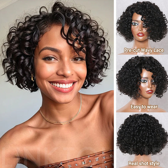 LinktoHair Glueless Wave Bob Wig Human Hair Lace Front Wigs