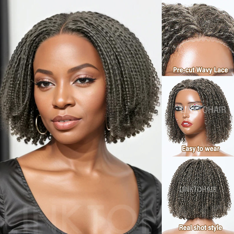 Trendy Limited Design Salt & Pepper Dreadlock Twist Style Glueless 5x5 Closure Lace  Bob Wigs