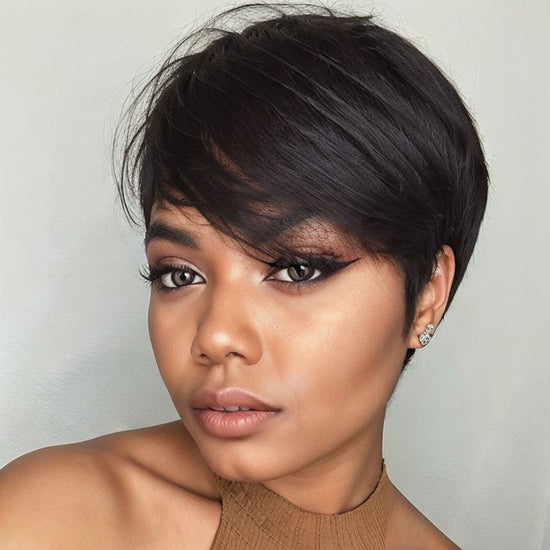 Trendy Layered Pixie Cut Short Wig With Bangs 100% Human Hair | Put On & Go