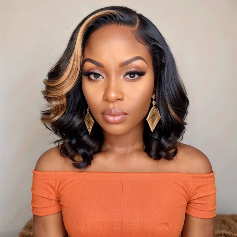 Load image into Gallery viewer, LinktoHair Blonde Mix Black Loose Wave Glueless 5x5 Closure HD Lace Wig 100% Human Hair
