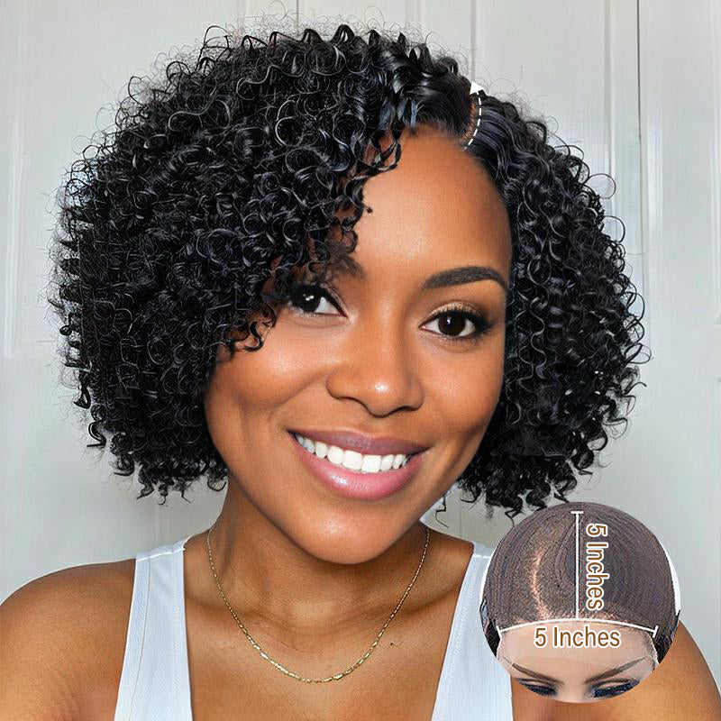 Trendy Short Cut |Glueless Deep Curly 5x5 Closure HD Lace 100% Side Part Human Hair Wig