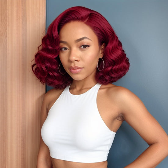 99J Burgundy Color 13x4 Lace Frontal Wig Bouncy Loose Wave 100% Human Hair