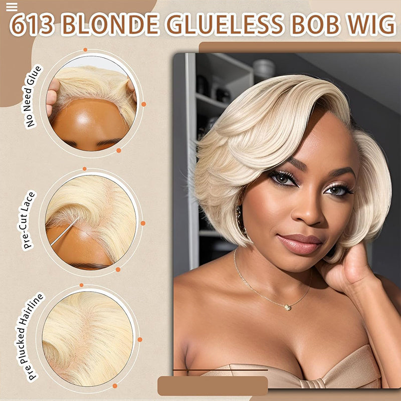 613 Blonde Pixie Cut Glueless 5x5 Closure Lace C Part Short Wig Human Hair