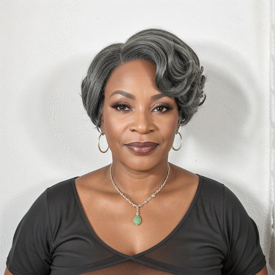 Salt And Pepper Short Wavy 5x5 Closure Lace Side Part Bob Glueless Human Hair