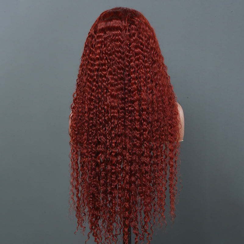 #33 Reddish Brown Auburn Glueless 5x5 Closure Lace Water Wave Human Hair Wig