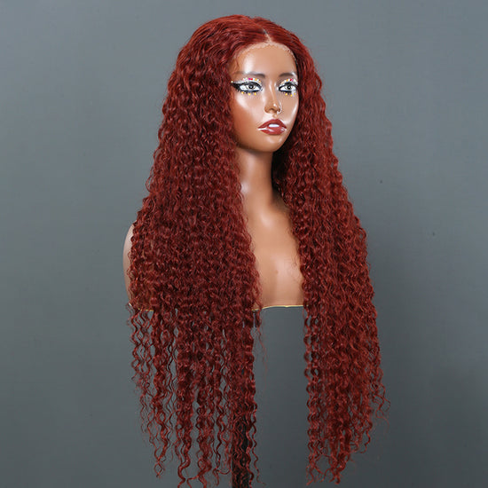 #33 Reddish Brown Auburn Glueless 5x5 Closure Lace Water Wave Human Hair Wig