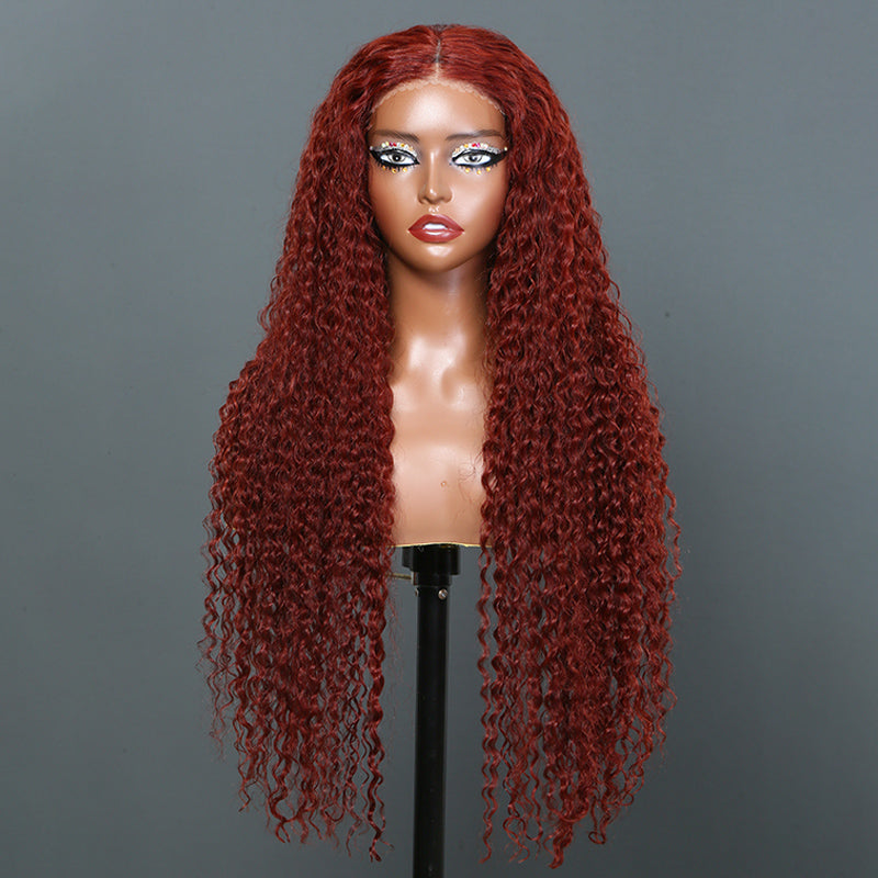 #33 Reddish Brown Auburn Glueless 5x5 Closure Lace Water Wave Human Hair Wig