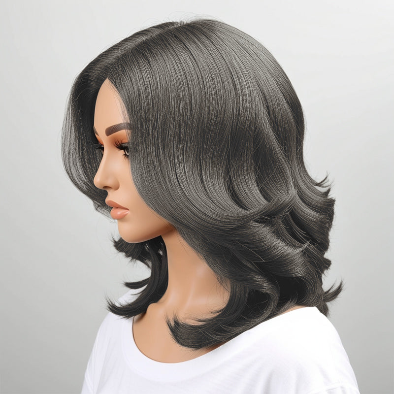 Load image into Gallery viewer, Salt &amp;amp; Pepper Wear &amp;amp; Go Glueless Bob Wavy Wig 5x5 Closure Lace Human Hair
