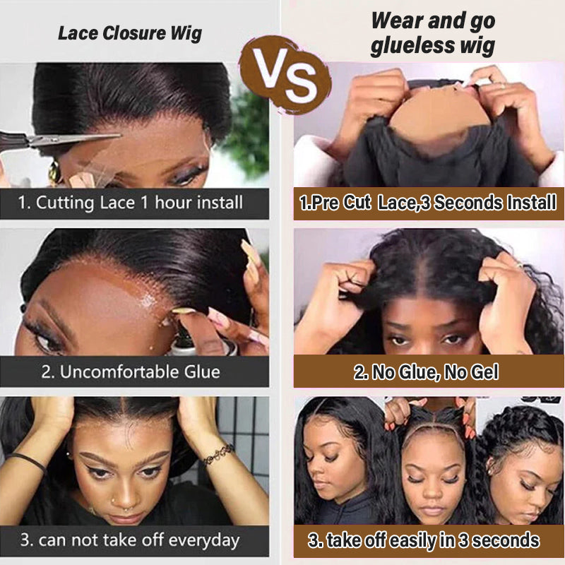 Easy To Put On Salt And Pepper Short Bob Water Wave Glueless Pre-Cut 5x5 Closure Lace Human Hair