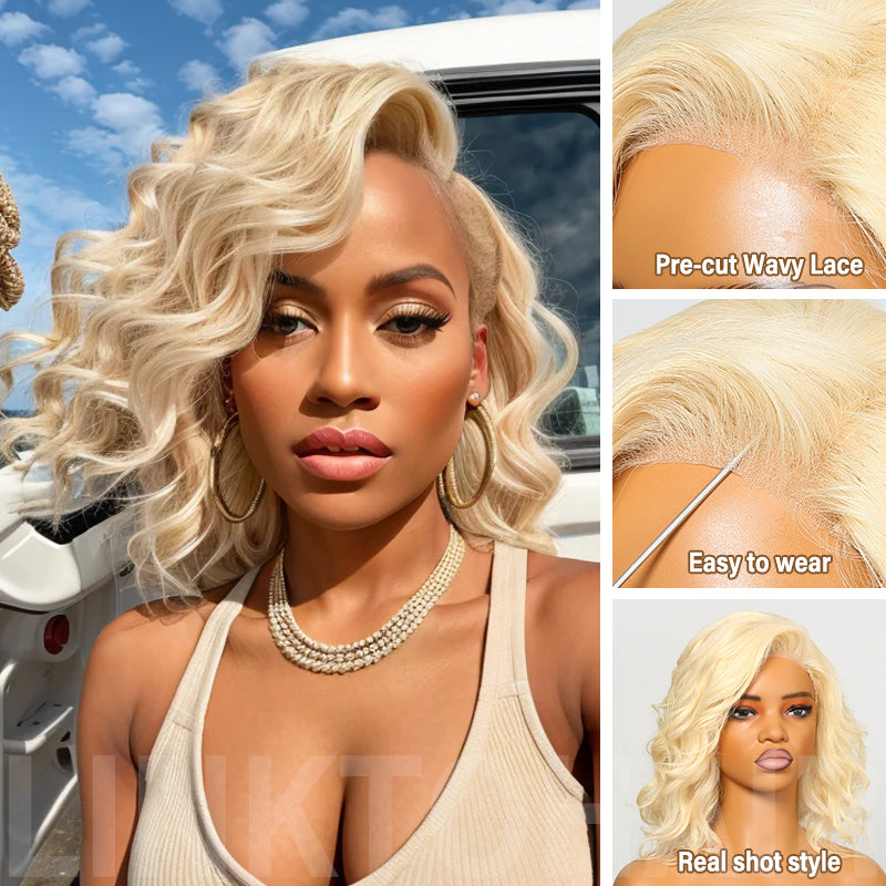 #613 Blonde Lace Front Bob Wigs Short Wavy Human Hair Wigs