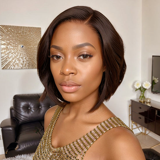 Short Brown Hair Style With Pin-Curls Bangs Bob Curly Human Hair For Black Woman