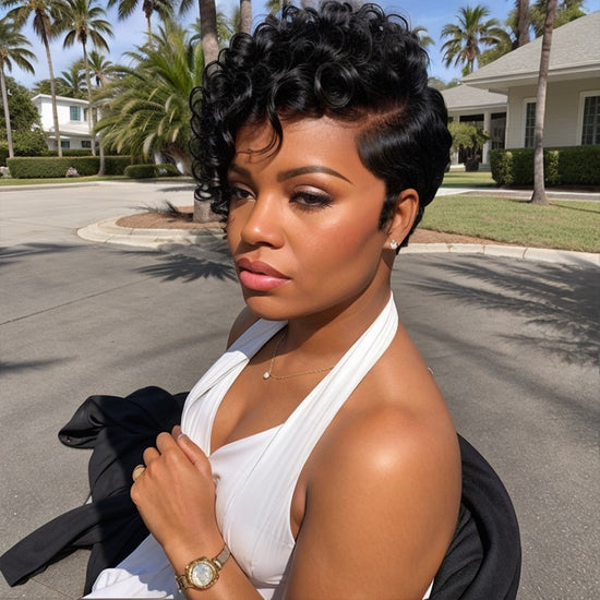 LinktoHair Short Pixie Natural Black Curly Hair Wigs Human Hair Wigs for Black Women