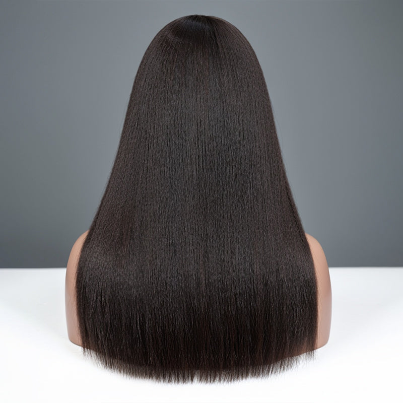 Trendy Design & Color | Salt And Pepper Kinky Straight Glueless Wig Layered Cut With Bangs 100% Human Hair Wigs