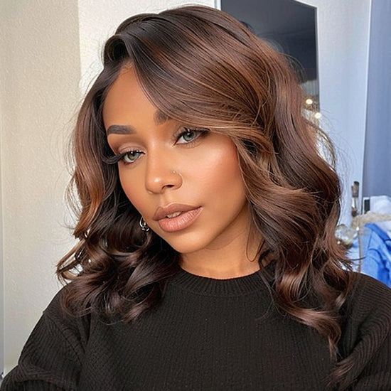 LinktoHair Brown Ombre Loose Wave 5x5 Lace Glueless Short Bob Lace Wig 100% Human Hair