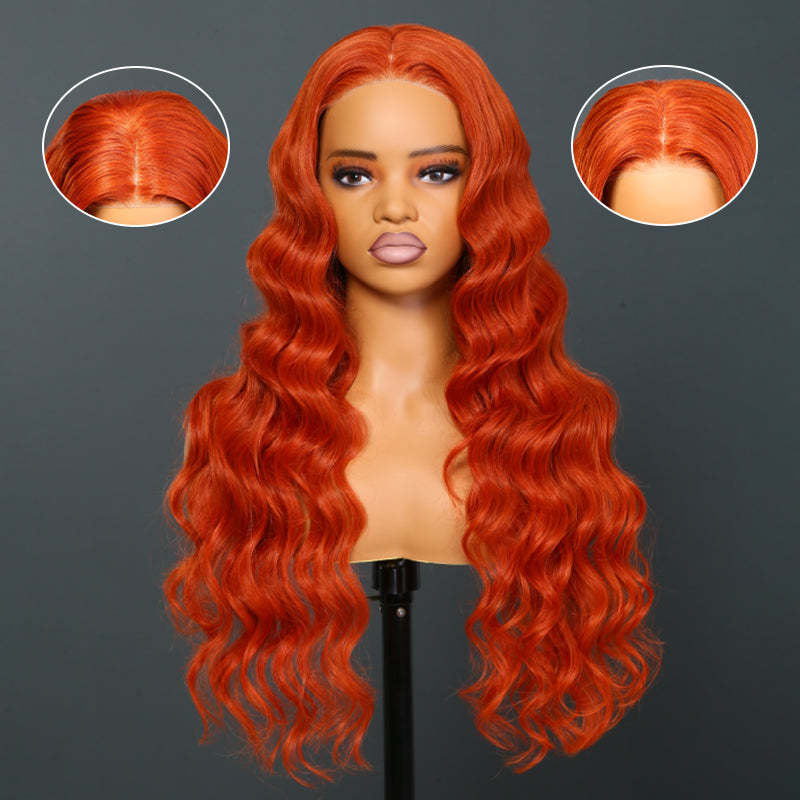 Put On & Go |  Glueless 5x5 Closure Lace Orange Ginger Color Body Wave Human Hair Wig
