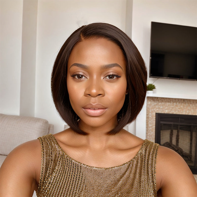 Short Brown Hair Style With Pin-Curls Bangs Bob Curly Human Hair For Black Woman