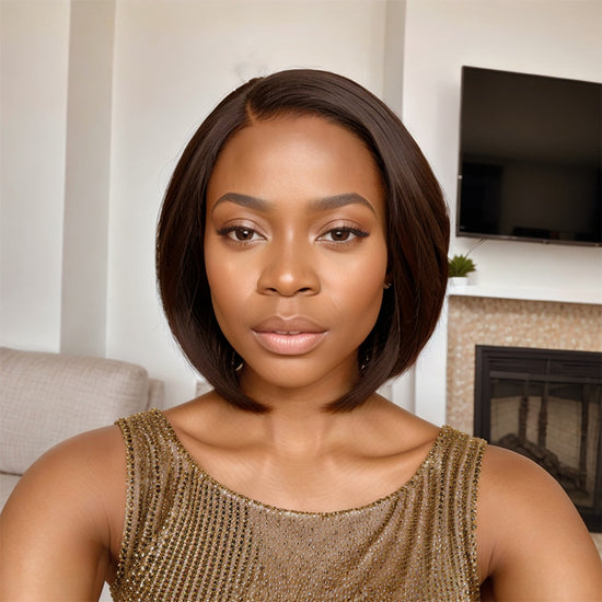Short Brown Hair Style With Pin-Curls Bangs Bob Curly Human Hair For Black Woman