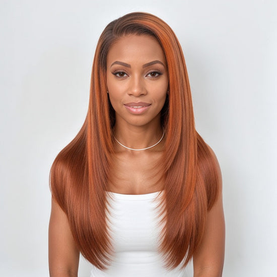 Glueless 5x5 Closure Lace Wigs Honey Blonde Wig With Ginger Highlights Layered Cut Straight Human Hair
