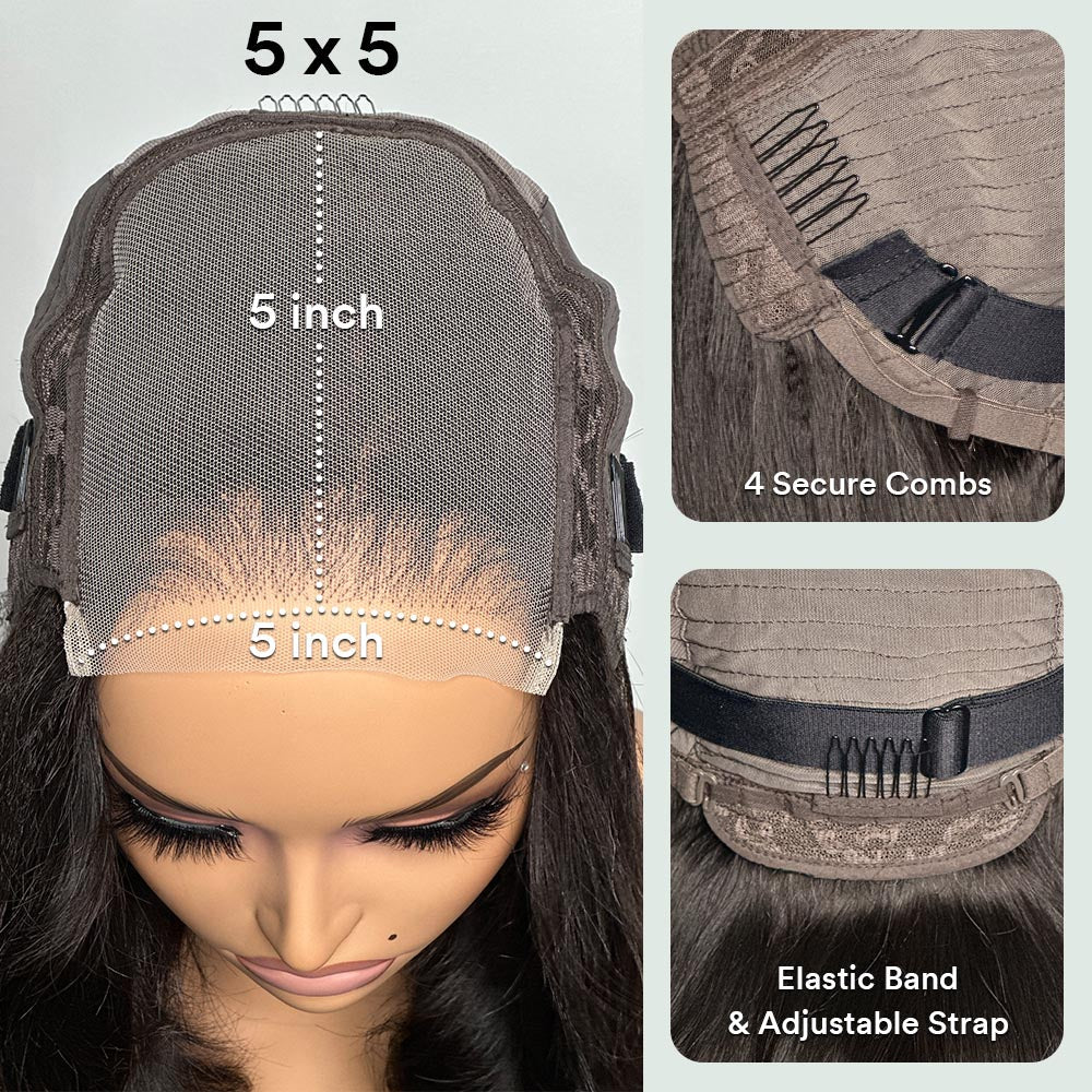 Miss Granny Salt And Pepper Glueless 5x5 Closure Lace Wig Deep Loose Wave Side Part With Bangs Human Hair