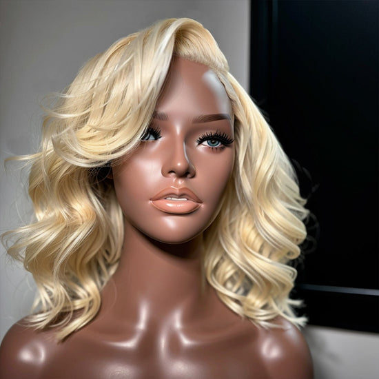 613 Blonde 13×4 Lace Front Wig Body Wave Side Parted Shoulder Length Straight  Human Hair