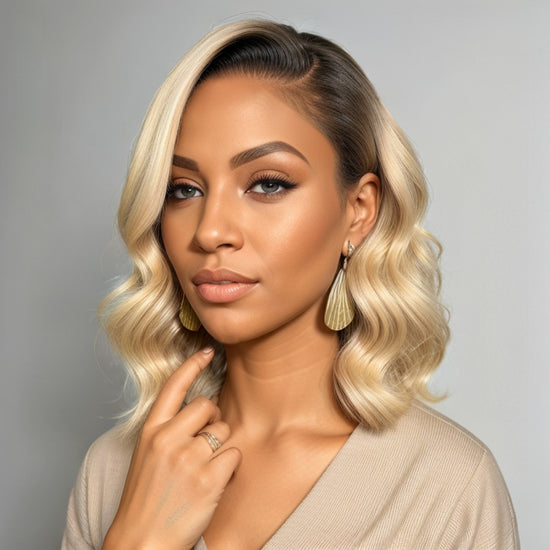 Glueless 613 Blonde Dark Root Body Wave Bob 5x5 HD Lace Closure Wig